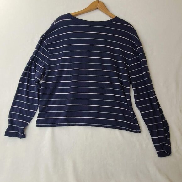 A New Day Navy Blue White Striped Long Sleeve Top Womens Size XL - Picture 3 of 6